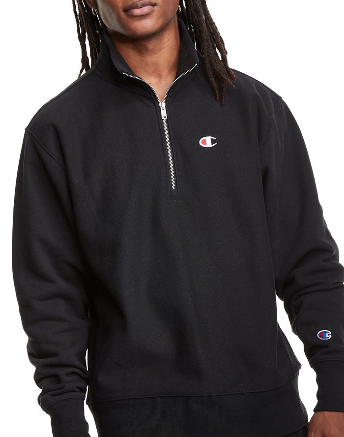 Champion Reverse Weave 1/4 Zip Embroidered C Logo - Miesten Mustat Collegepaita - Suomi 1572963-VJ